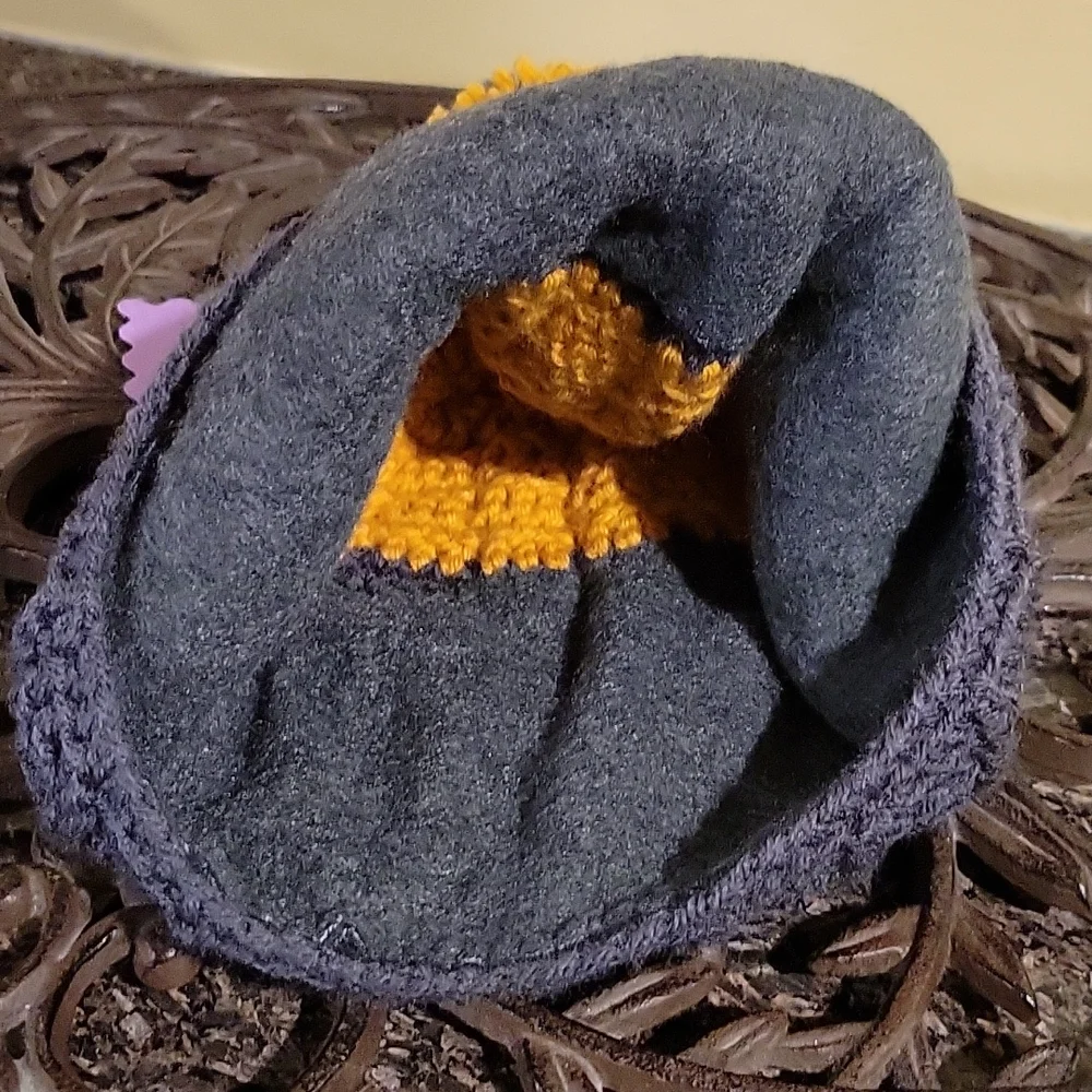 Handmade pom-pom hat beanie with fleece lining at ears crochet